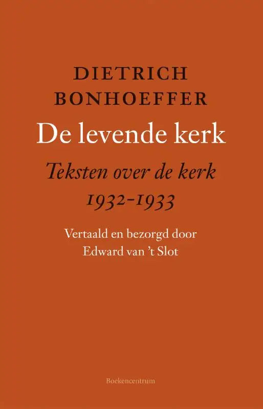 Oranje boekomslag met zwarte en witte tekst van het product levende kerk