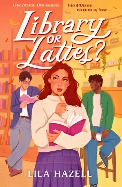De cover van library or lattes door lila hazell toont een jonge vrouw met een rode boekhoes, perfect voor fall for the fans