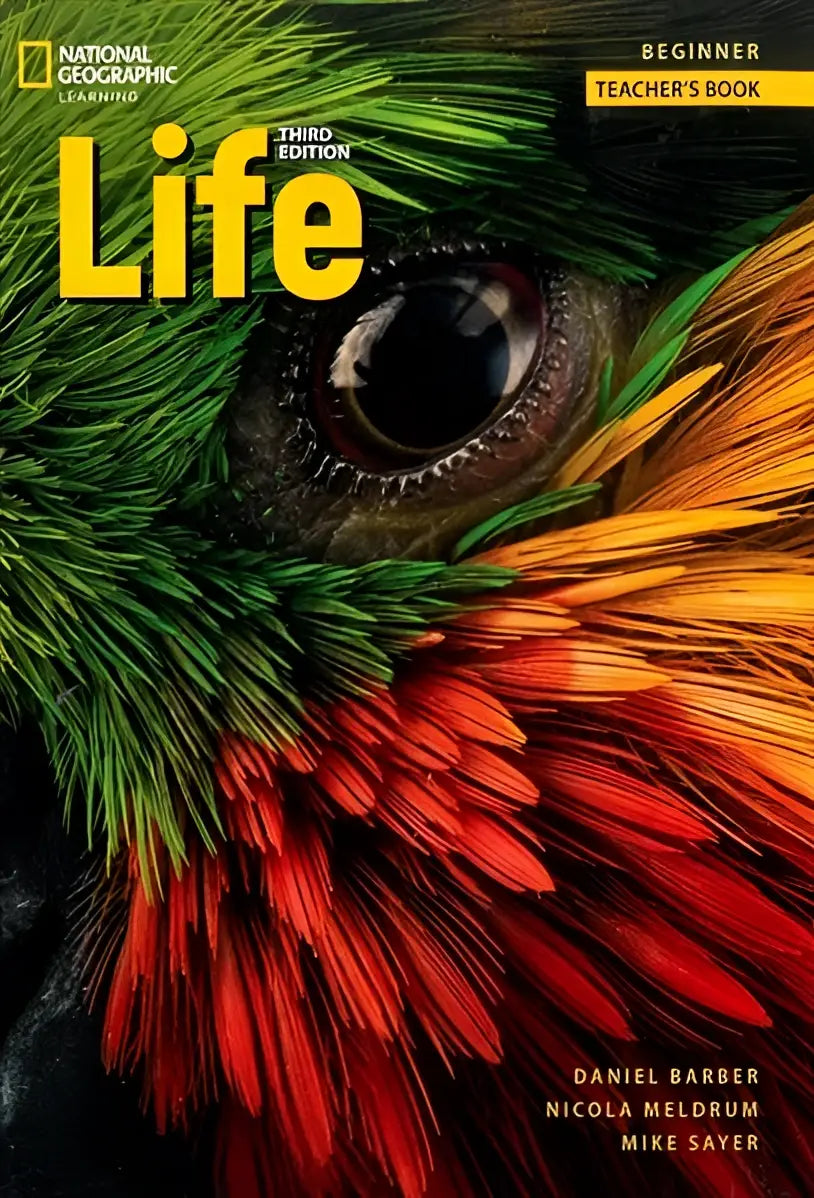 De voorkant van het nationale geografische leermiddel Life beginnende lerarenboek derde editie met gele accenten