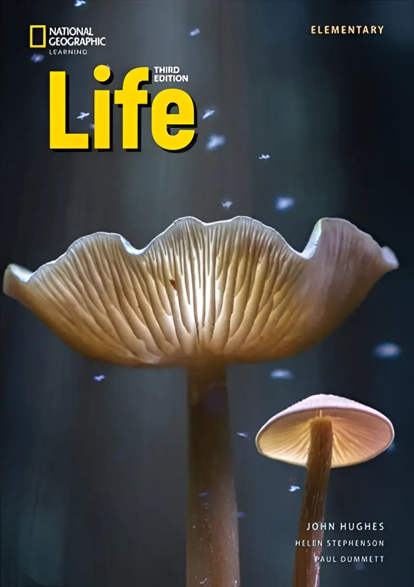 Een close-up van grote lichtbruine paddestoelen met delicate lamellen in life 3rd edition elementary teachers book
