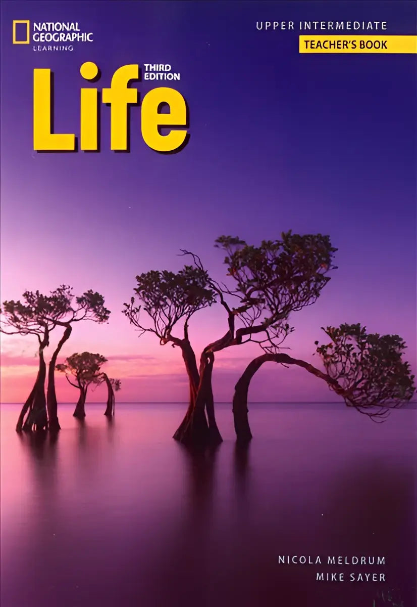 De cover van de nationale geografische learning life upper intermediate teachers book derde editie in geel en blauw