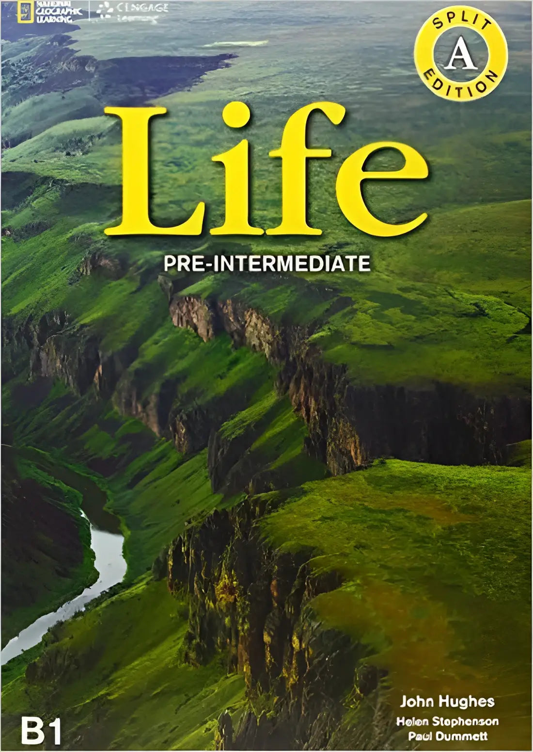 Yellow life pre intermediate student’s book cover showing green rugged landscape with winding river for unit 1 6 pack