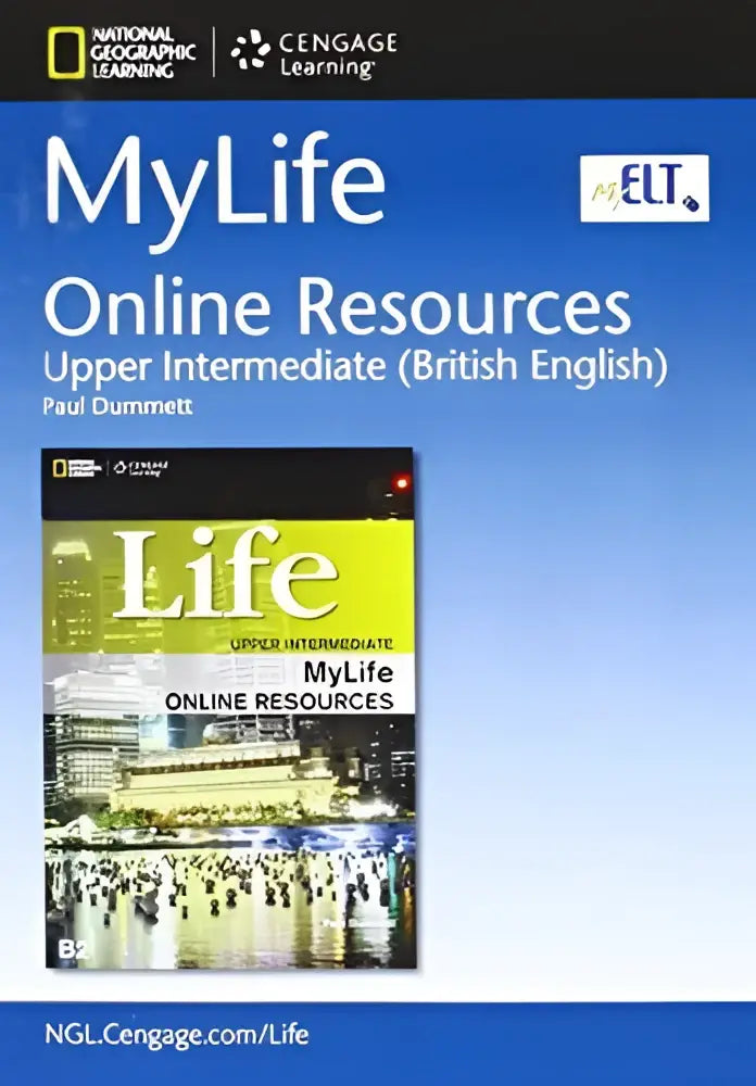 Mylife online resources life upper intermediate access card with yellow and blue urban night design for online learning
