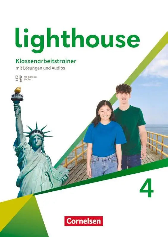Groen-wit lighthouse band 4 general edition werkboek voor 8e klas met studenten op een pier en vrijheidsbeeld illustratie und lösungen