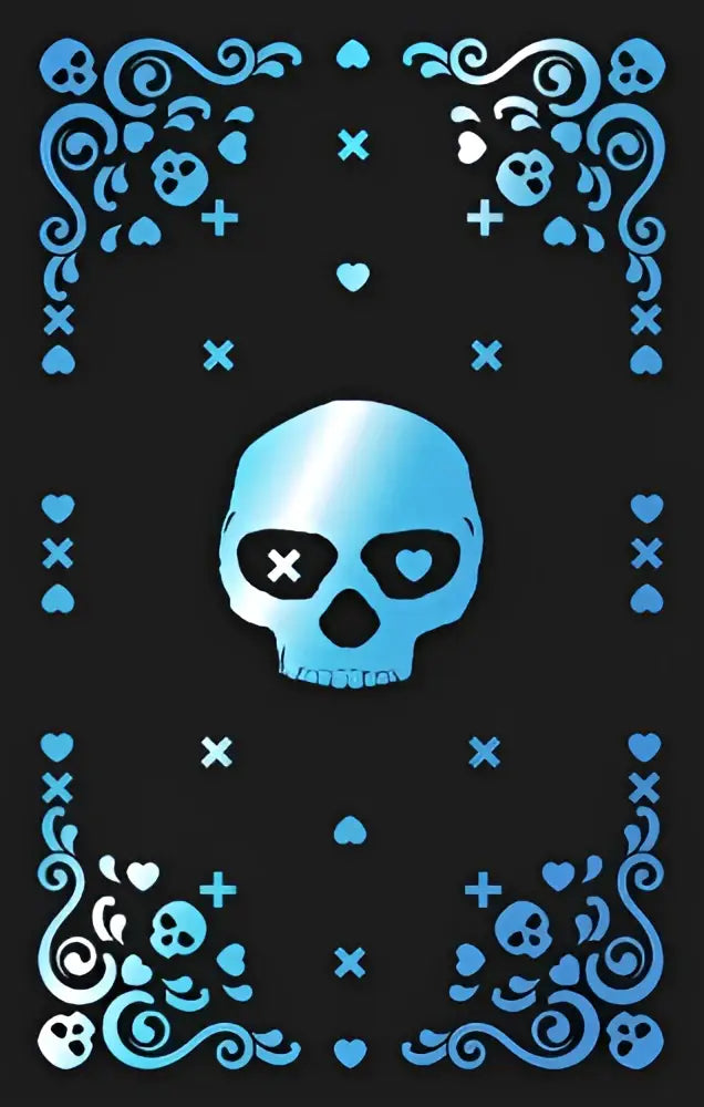 A glowing blue skull with heart-shaped eyes on the lights out nsfw edition book 1 by navessa allen cover design
