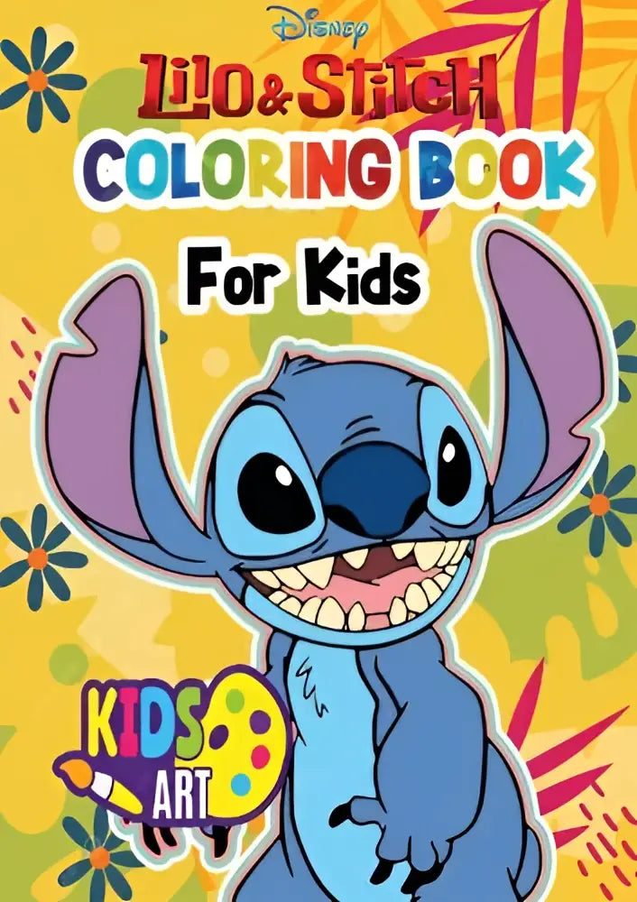 Lilo and stitch coloring book with blue stitch coloring pages and colorful floral background featuring kids art logo