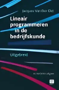 De boekcover van lineair programmeren in de bedrijfskunde toont uitgebreid programma in de bedrijfskunde met rode en zwarte lijnen
