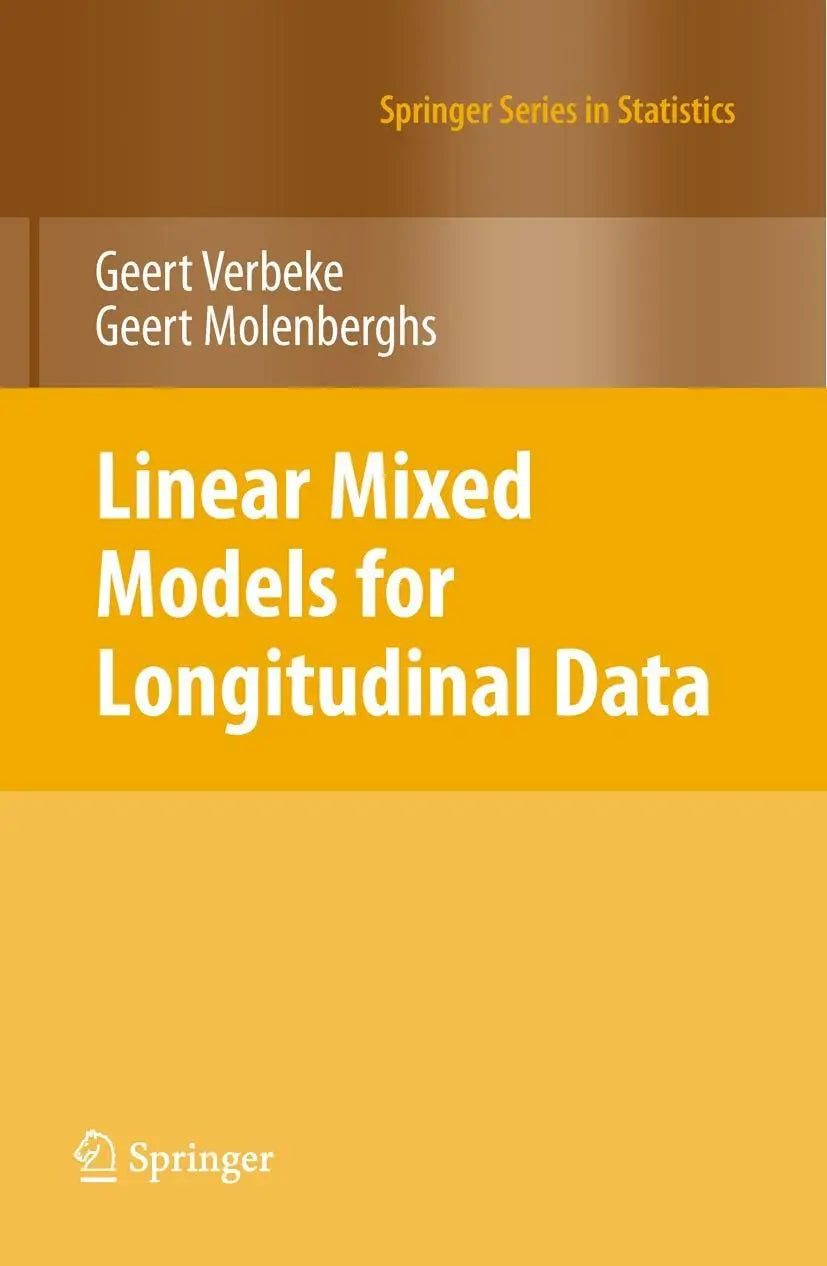 Gele hardcover boek over linear mixed models voor longitudinale data van geert verbeke en geert molenberghs