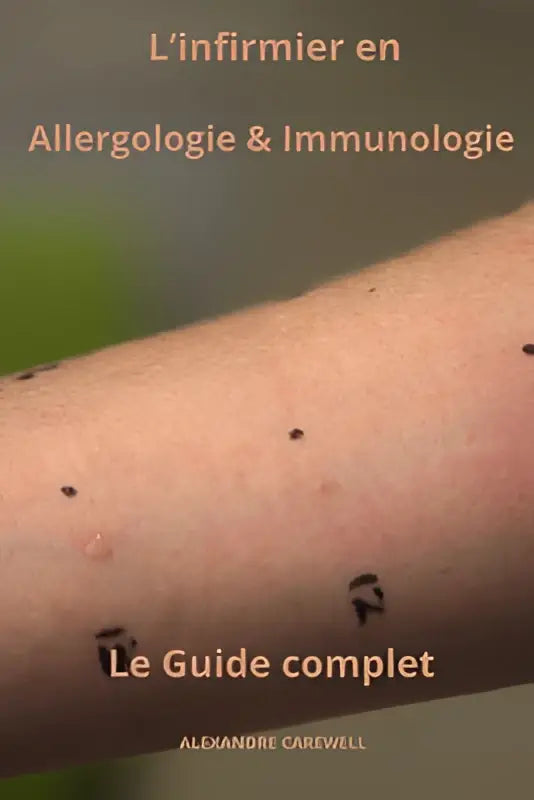 De boekcover toont l’infirmier en allergologie et immunologie le guide complet door alexandre carewell met een arm vol kleine donkere vlekken