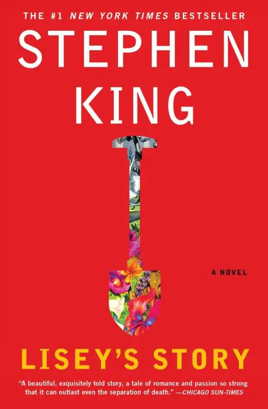 Rood boekomslag van lisey’s story door stephen king met kleurrijk bloemmotief in de vorm van een schop