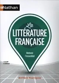 Groen druppelvormig bord met litterature francaise in witte tekst en subtiele textuur als productetiket