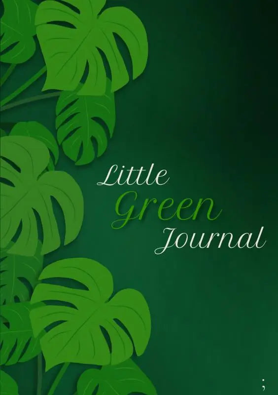 Donkergroene little green journal met gestileerde monstera bladeren en elegante witte en lichtgroene titel op de kaft