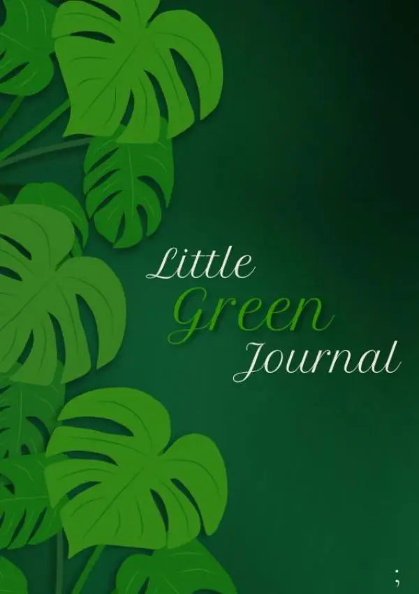 Xl little green journal cover with green monstera leaf pattern and little green journal text