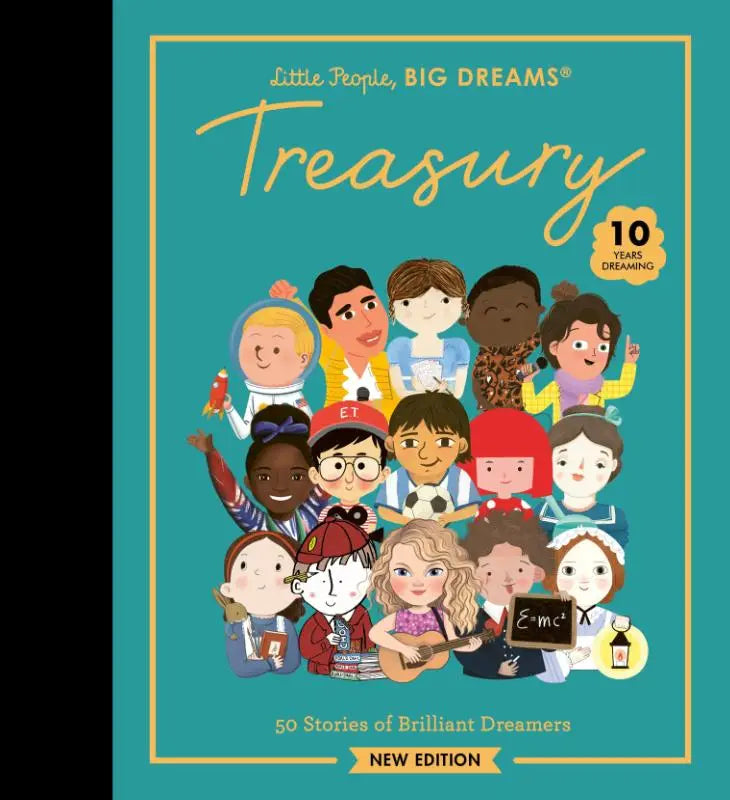 Teal-boekenrug van kinderboek treasury uit little people big dreams serie met diverse kinderen in verschillende beroepen