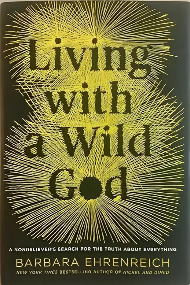 Het boek living with a wild god toont de titel in zwarte letters op een donkere achtergrond met gele lijnen