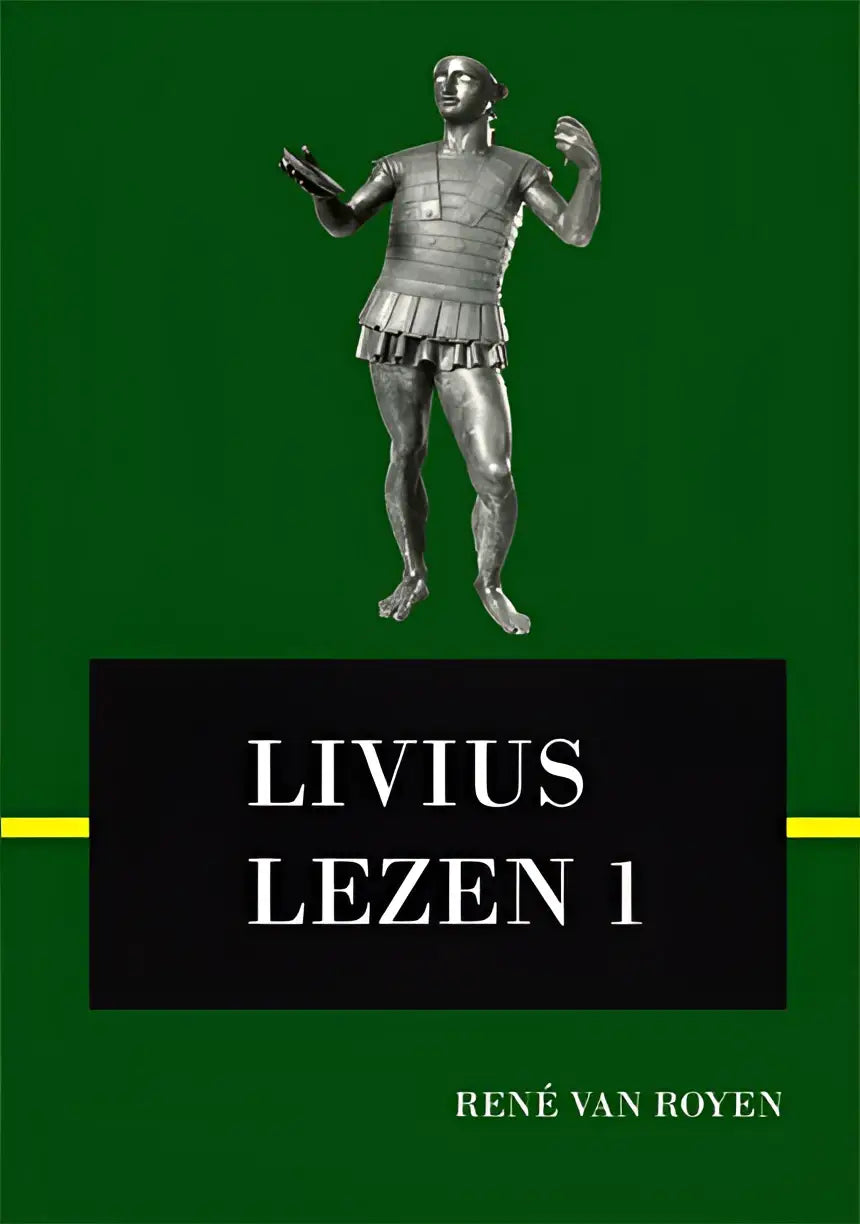 Zilverkleurig standbeeld van een oude romeinse soldaat in gedetailleerd harnas bij livius lezen staatsgreep van brutus