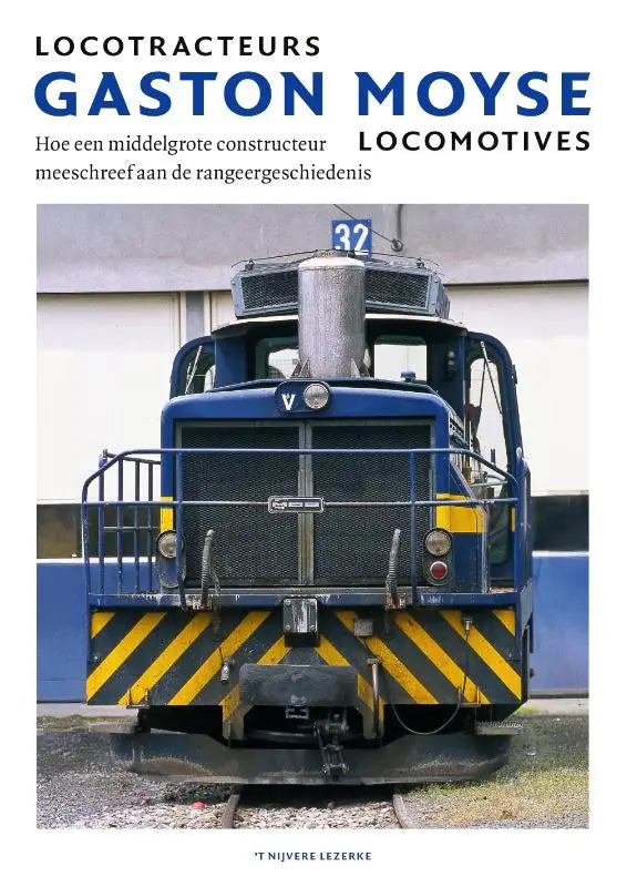 Blauwe en gele gestreepte locotracteur gaston moyse met zilveren schoorsteen voor rangeerdoeleinden