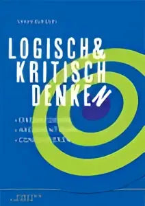 Logisch en kritisch denken poster met witte tekst op blauwe achtergrond