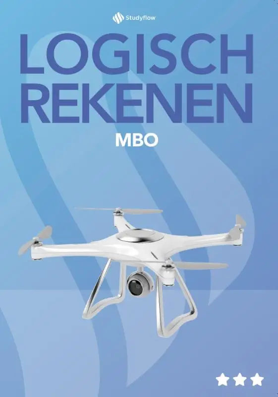 Witte quadcopter drone met zilveren accenten en camera onder het logische rekenen mbo leerwerkboek niveau 3