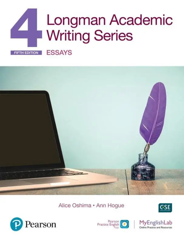 Langeman academic writing ae student book met paarse veerpen in donkere, gestructureerde inktpot en digitale bronnen