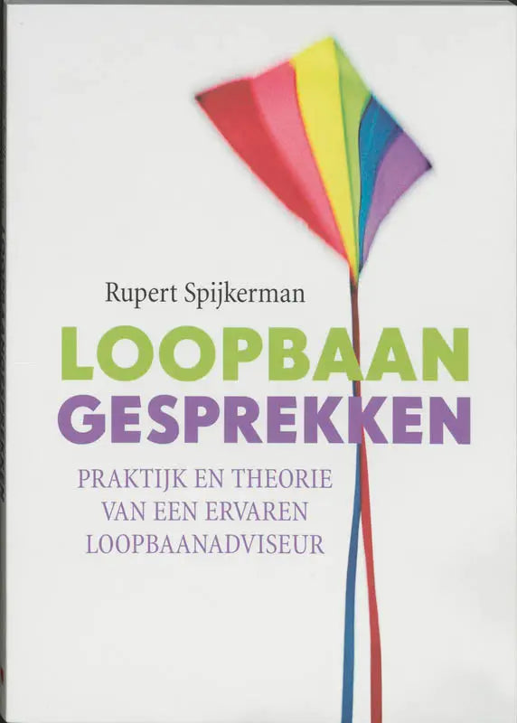 Boek cover met een regenboogkleurige vlieger graphic voor loopbaangesprekken binnen management algemeen ervaring
