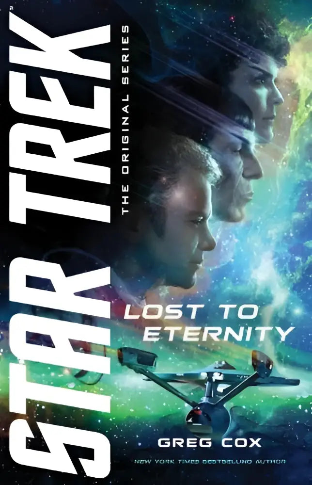 Boek lost to eternity van star trek the original series door greg cox met ruimtevaartthema en u s s enterprise afbeelding