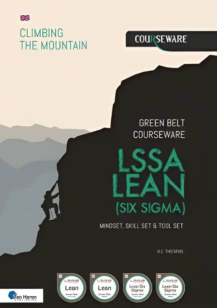 Green text on beige background with climber silhouettes in lssa lean six sigma green belt courseware for six sigma training