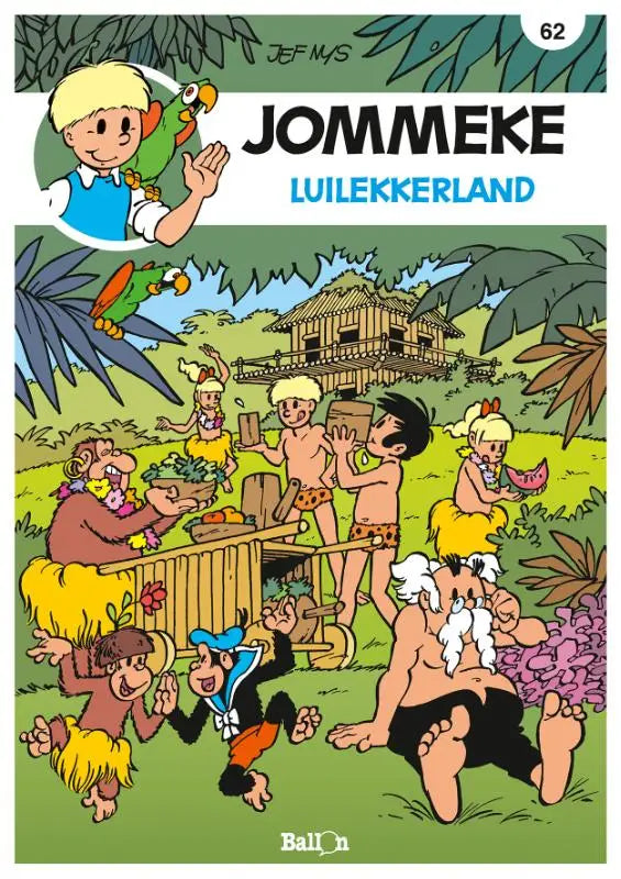Cover van jommeke comic book luilekkerland met kleurrijke jungle en papegaaien door jef mys strips algemeen