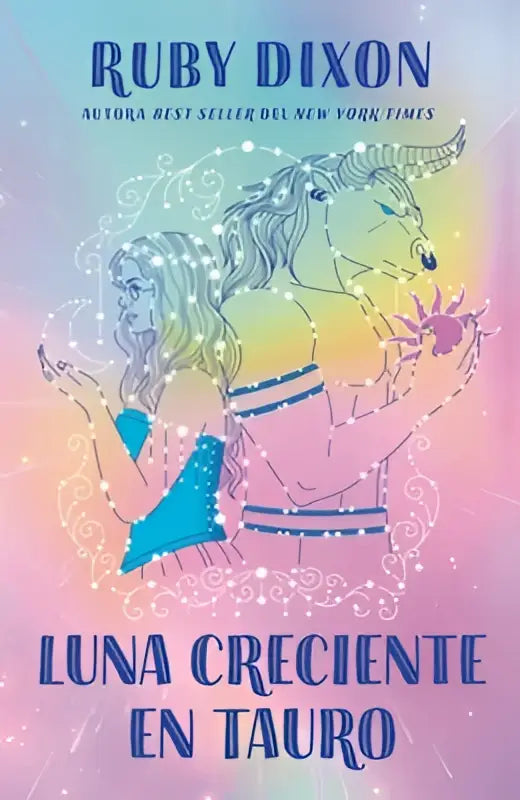 De boekcover van luna creciente en tauro toont een levendige illustratie met twee figuren in vloeiende kleding