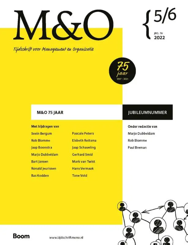 Gele magazinecover van m&o, een Nederlands tijdschrift over management en organisatie, themanummer m&o 75 jaar