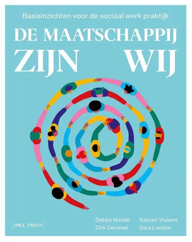 A boek met een levendige multicolor spiraal van gestileerde menselijke figuren voor sociaal werk praktijk