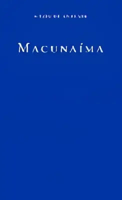 De macunaima productverpakking heeft een blauwe achtergrond met de naam macunaíma in witte schreefletters bovenaan