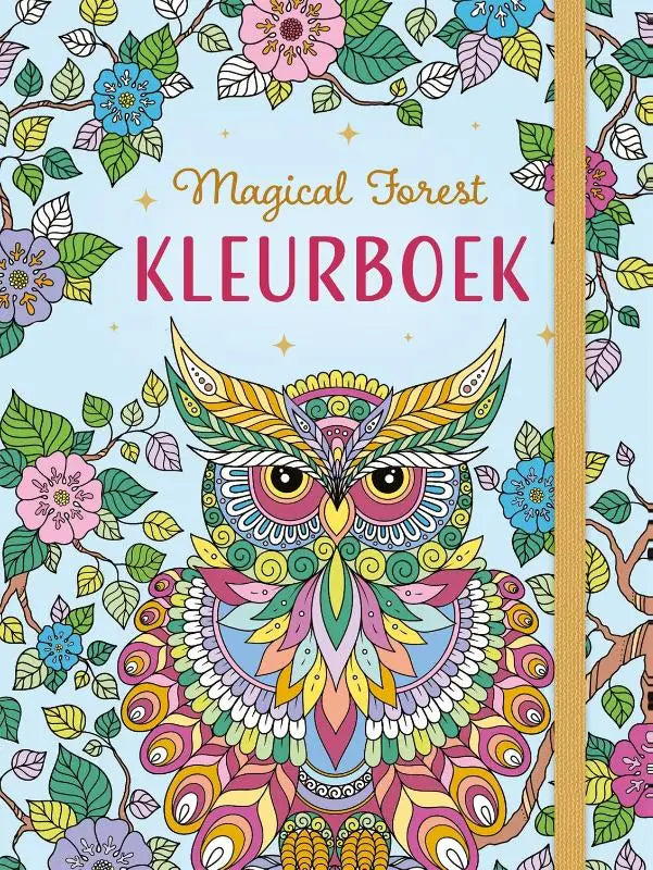 A vibrant owl illustration in colorful mandala style decorates the cover of the magical forest kleurboek coloring book