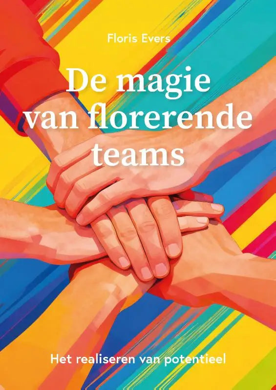 Vibrante illustratie van gestapelde handen in een cirkel op regenboogachtergrond voor florerende teams