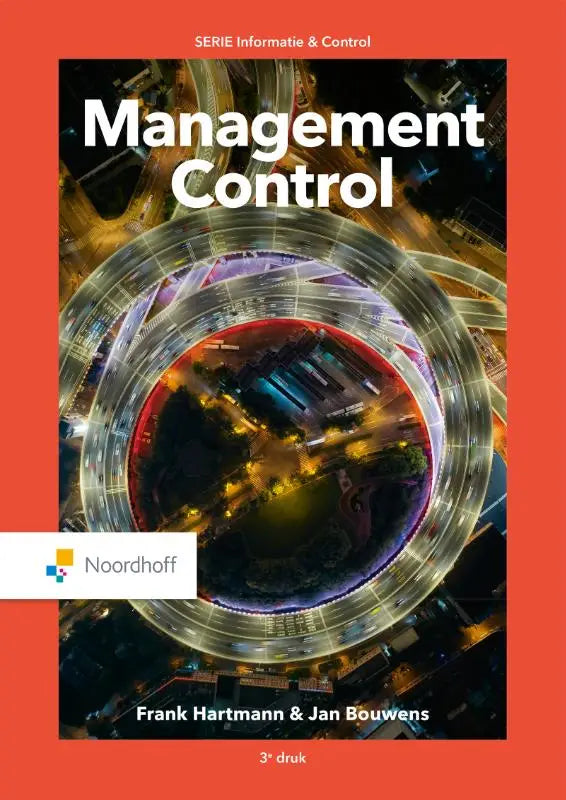 Management control textbook by frank hartmann and jan bouwens with vibrant orange cover and nighttime city aerial photo
