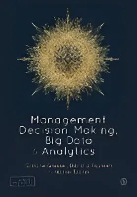 Boekomslag Management decision-making, big data and analytics met gouden geometrisch ontwerp op donkerblauwe achtergrond