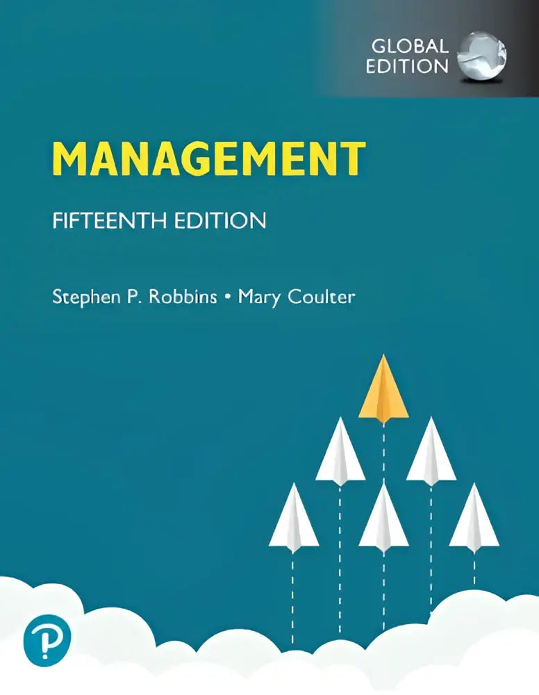 Teal hardcover textbook titled management fifteenth edition by stephen p in global edition for management studies