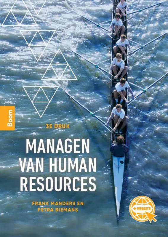 Het boek managen van human resources door frank manders en petra biemans toont een modern blauw waterachtergrondontwerp
