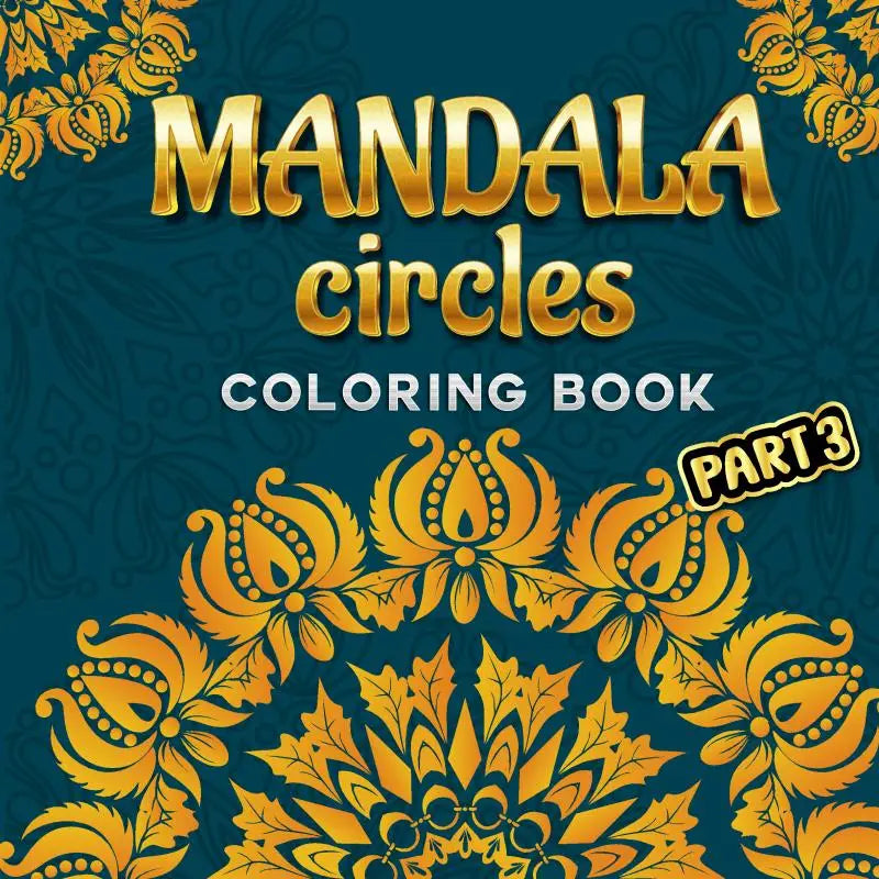 Mandala circles part 3 mindfulness kleurboek met goudkleurige mandala patronen op diep turquoise achtergrond