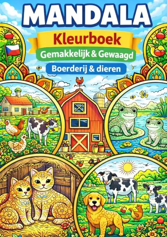 Vibrant kleurrijk mandala kleurboek boerderij en dieren met boerderijdieren en natuurscènes in een speelse stijl