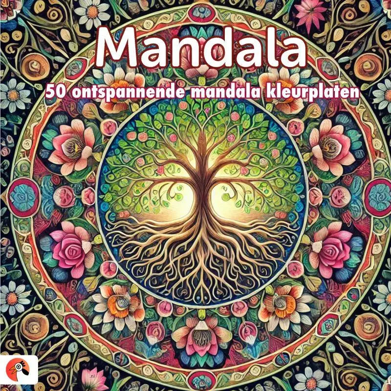 Kleurboek mandala voor volwassenen met kleurrijke mandala kleurplaten en een centrale levensboom voor ontspanning