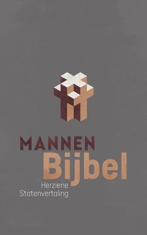 Logo van mannenbijbel met een driedimensionaal kruis van beige en bruine blokken voor mannelijk gebruik
