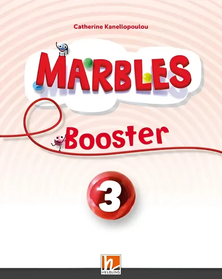 Omslag Marbles Booster 3: rood-wit werkboek met cartoons