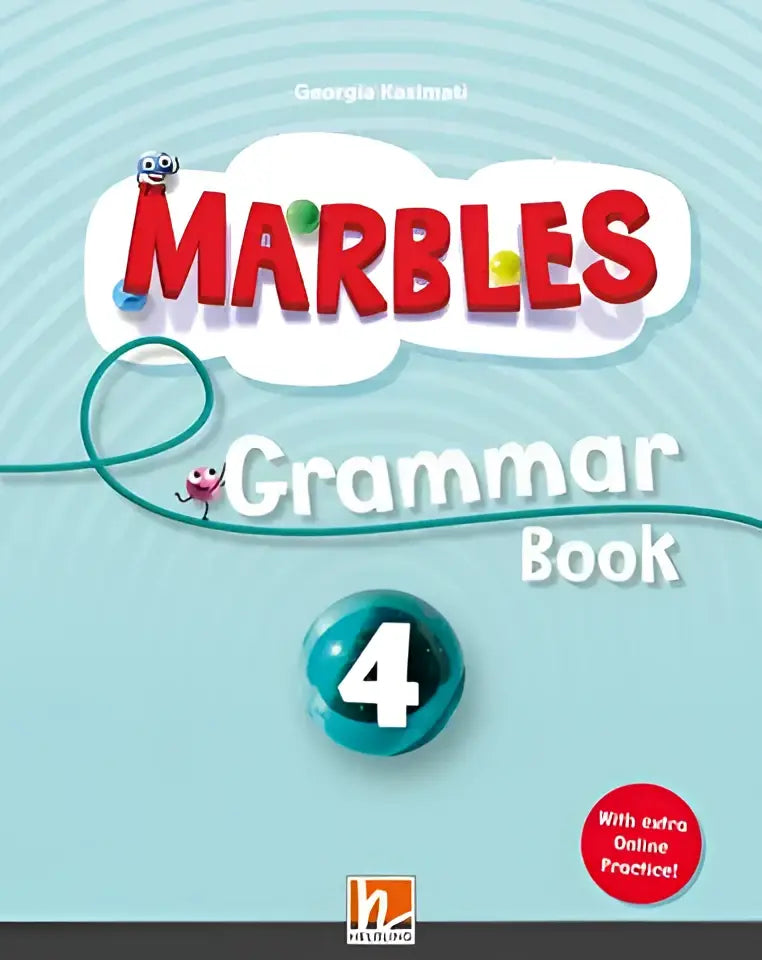 Omslag Marbles Grammar 4 van Georgia Karmen, lichtblauw met rood-wit