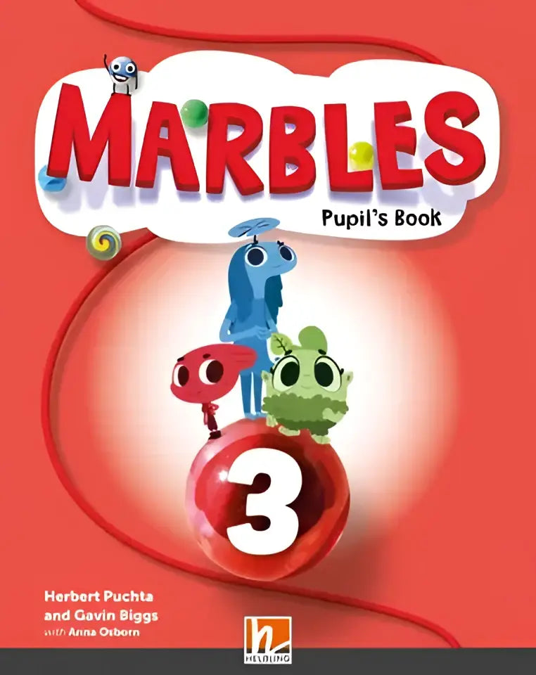 Rode Marbles pupilboek 3 met cartoons en grote 3 op cover