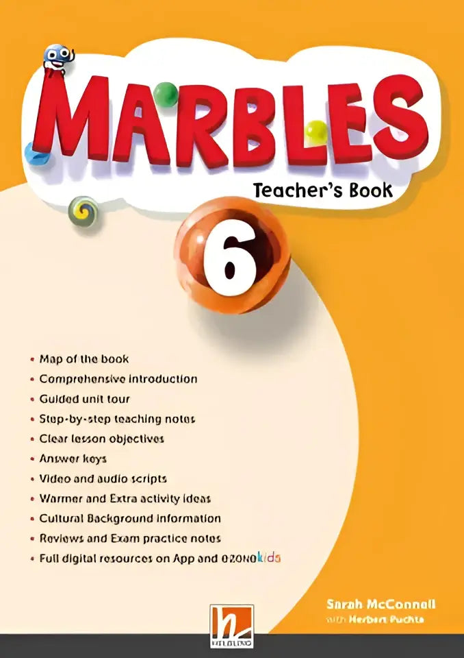 Marbles 6 docentenboek oranje-wit met cartoonfiguur op omslag