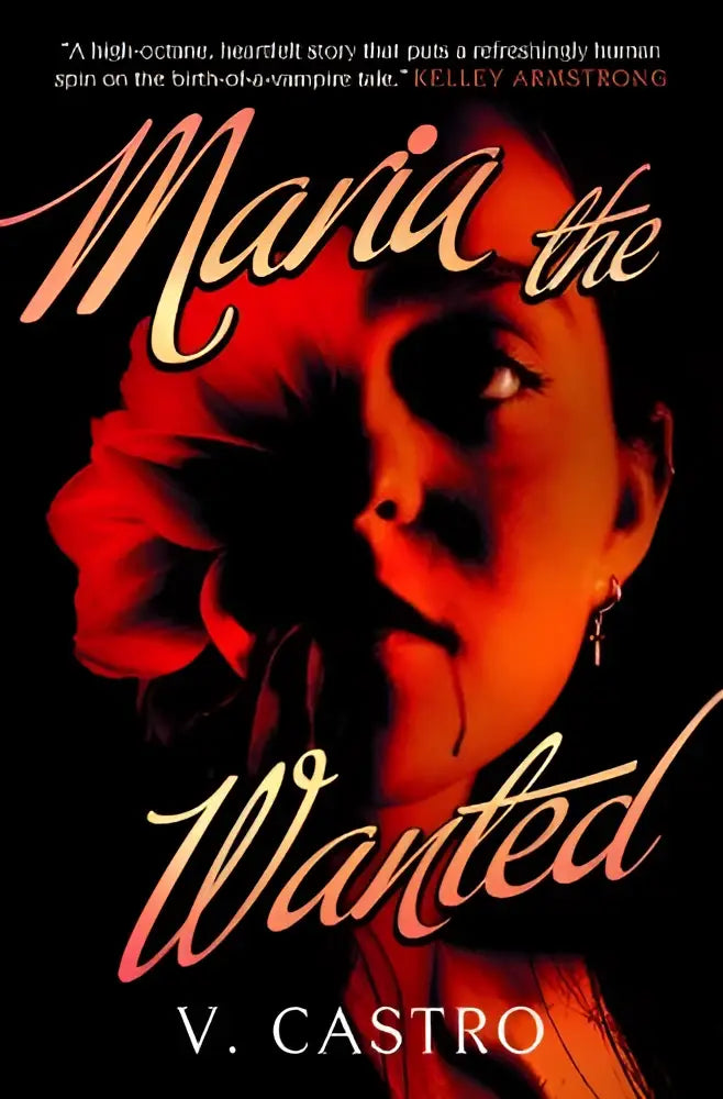 De boekhoes van maria the wanted toont een vrouw met rood licht en een grote karmozijnrode roos bij haar gezicht
