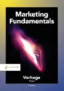 De marketing fundamentals boekcover toont de titel in witte letters tegen een donkere achtergrond met roze paarse lichteffecten