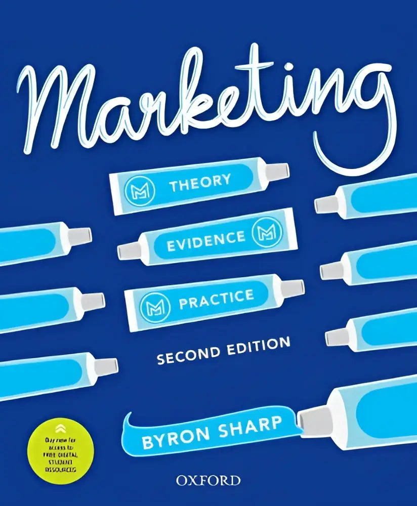 Blauw boekmarketing met witte cursieve titel en drie lichtblauwe buizen die de theorie, evidentie en praktijk vertellen