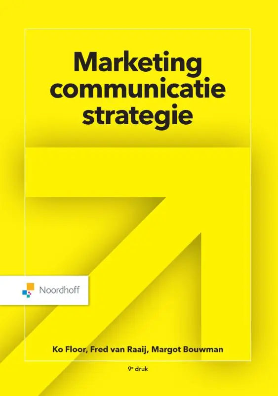 Helder gele boekomslag met zwarte tekst marketing communicatie strategie en noordhoff logo voor marketingcommunicatiestrategie